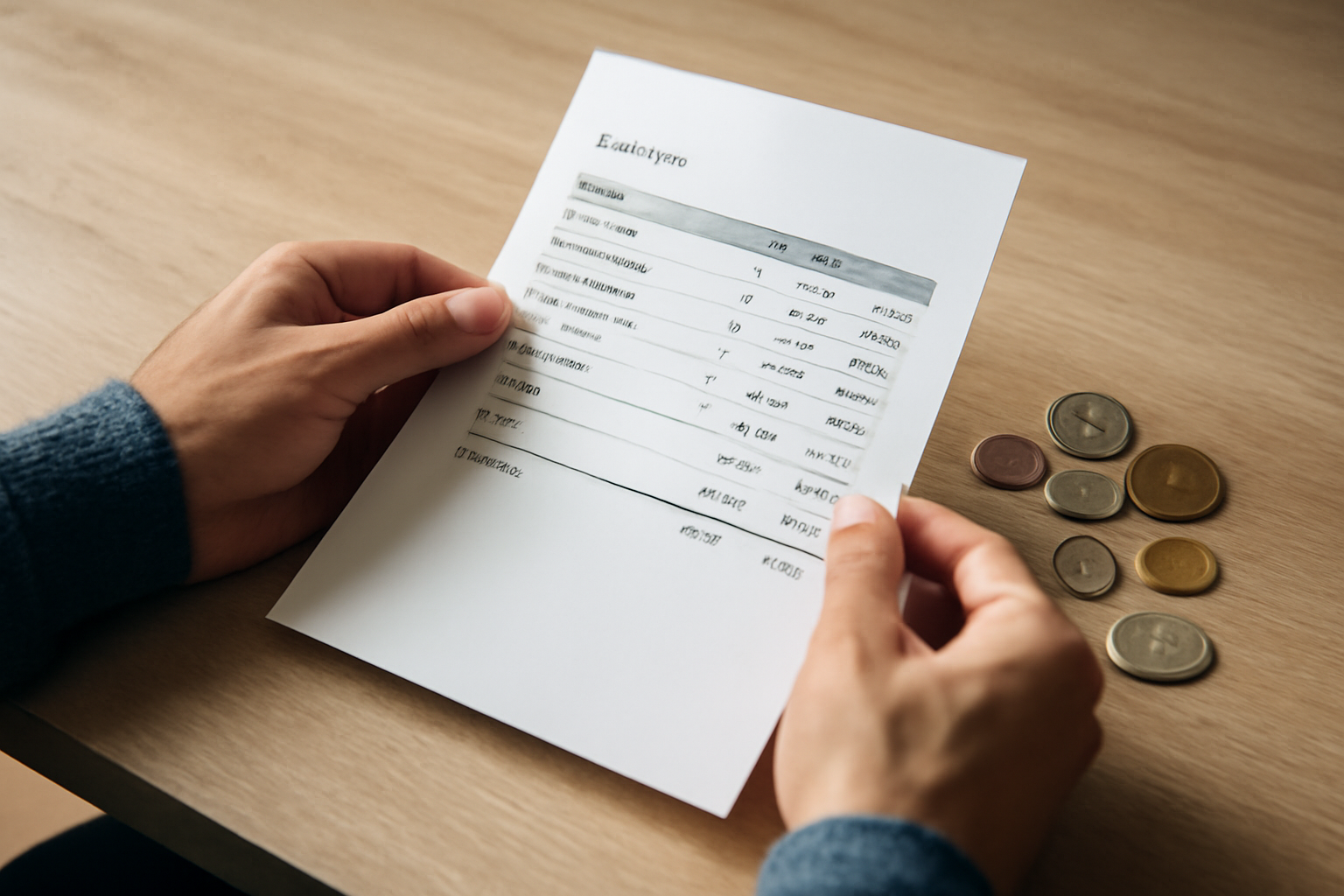 Customer reviewing itemised valuation receipt next to coins