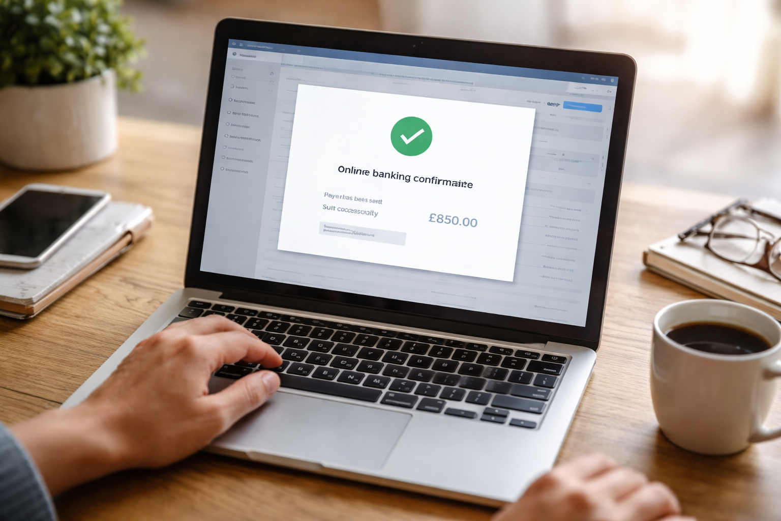 Online banking screen showing a faster payment confirmation