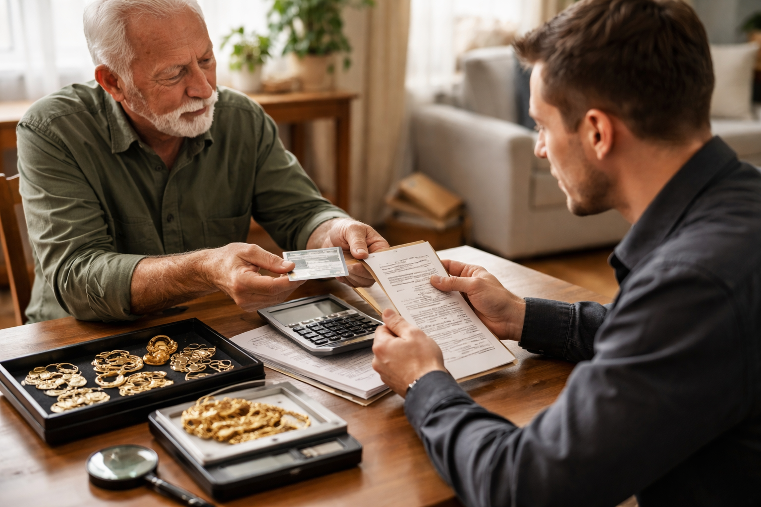 ID check and receipt during a home gold-sale appointment