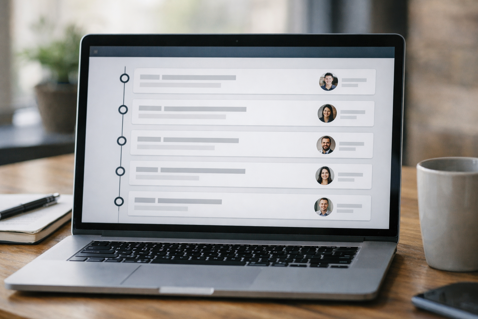 Screenshot concept of an audit trail timeline with time-stamped events and approver names