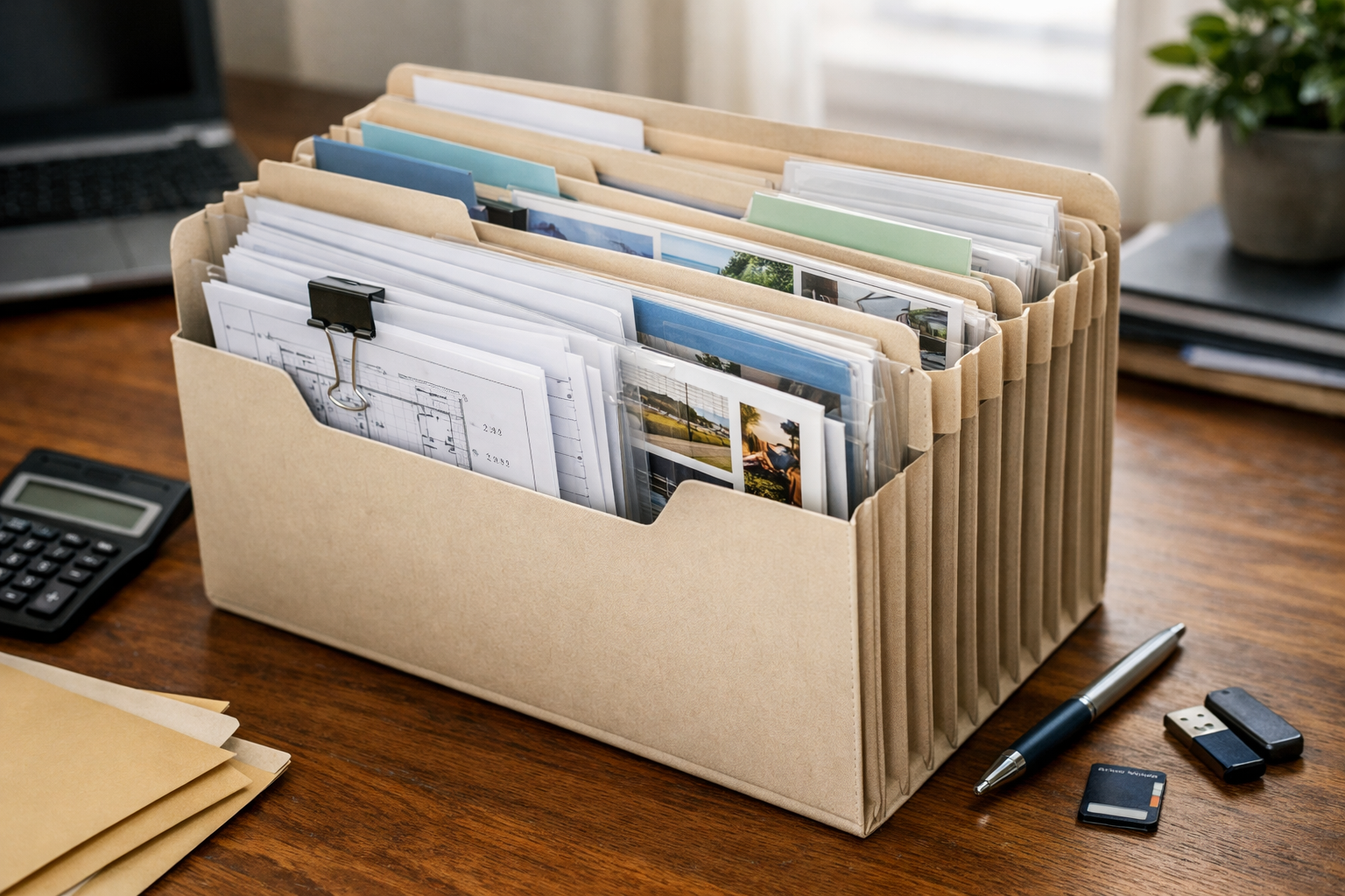 Neatly organised digital folder of bid documents and evidence