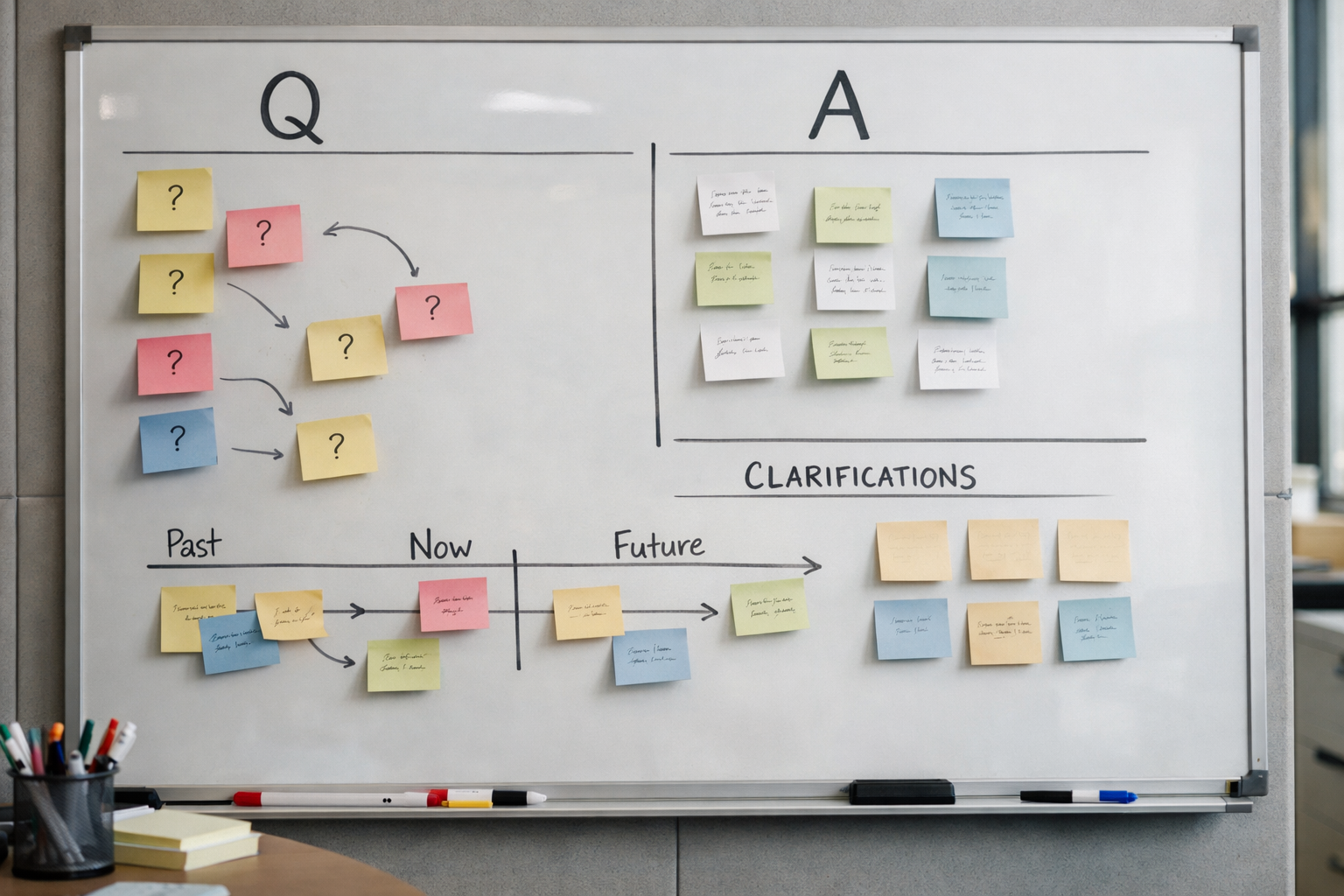 Q&A board with timelines and shared clarifications