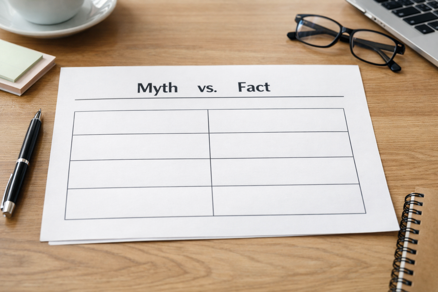 Screenshot-style mock-up of a myth vs fact table for tender writing