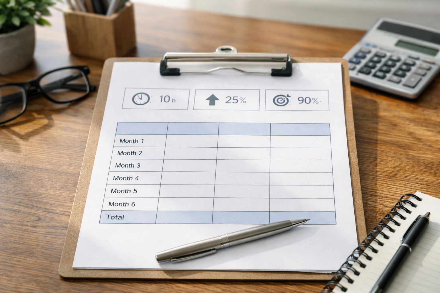 ROI calculator worksheet showing inputs for time saved, velocity, and coverage over 6 months