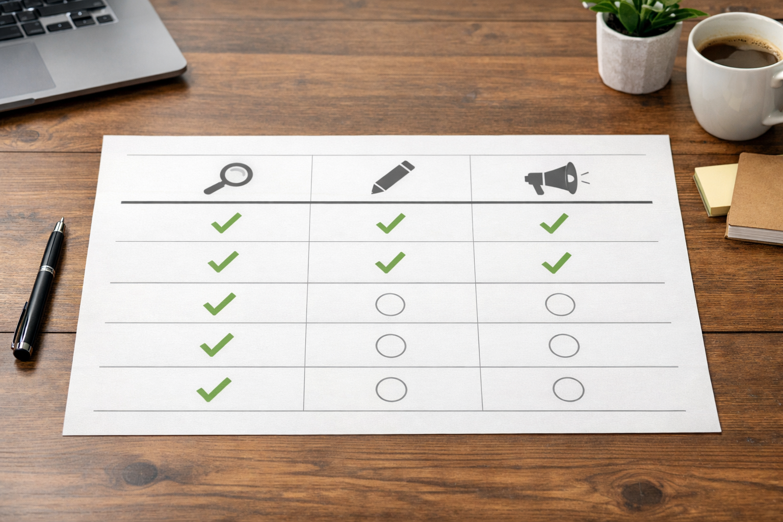 Comparison table snapshot highlighting features for discovery, drafting, publishing